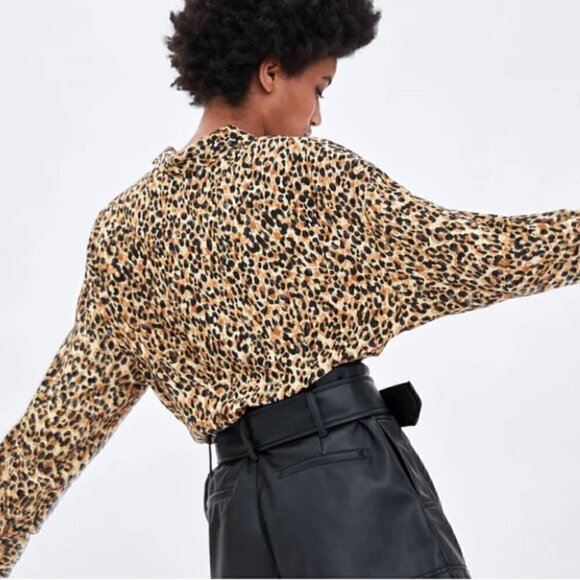 ZARA Printed Button Up Blouse Long Sleeves Cropped Small - Picture 12 of 14